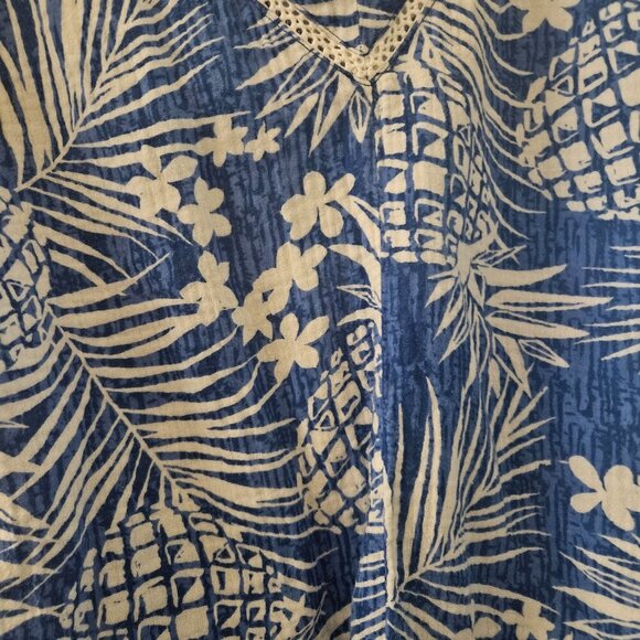 Ruby Boho Vacay tropical 100% cotton Vacay Cruise blue white shirt tie front M - Picture 3 of 7